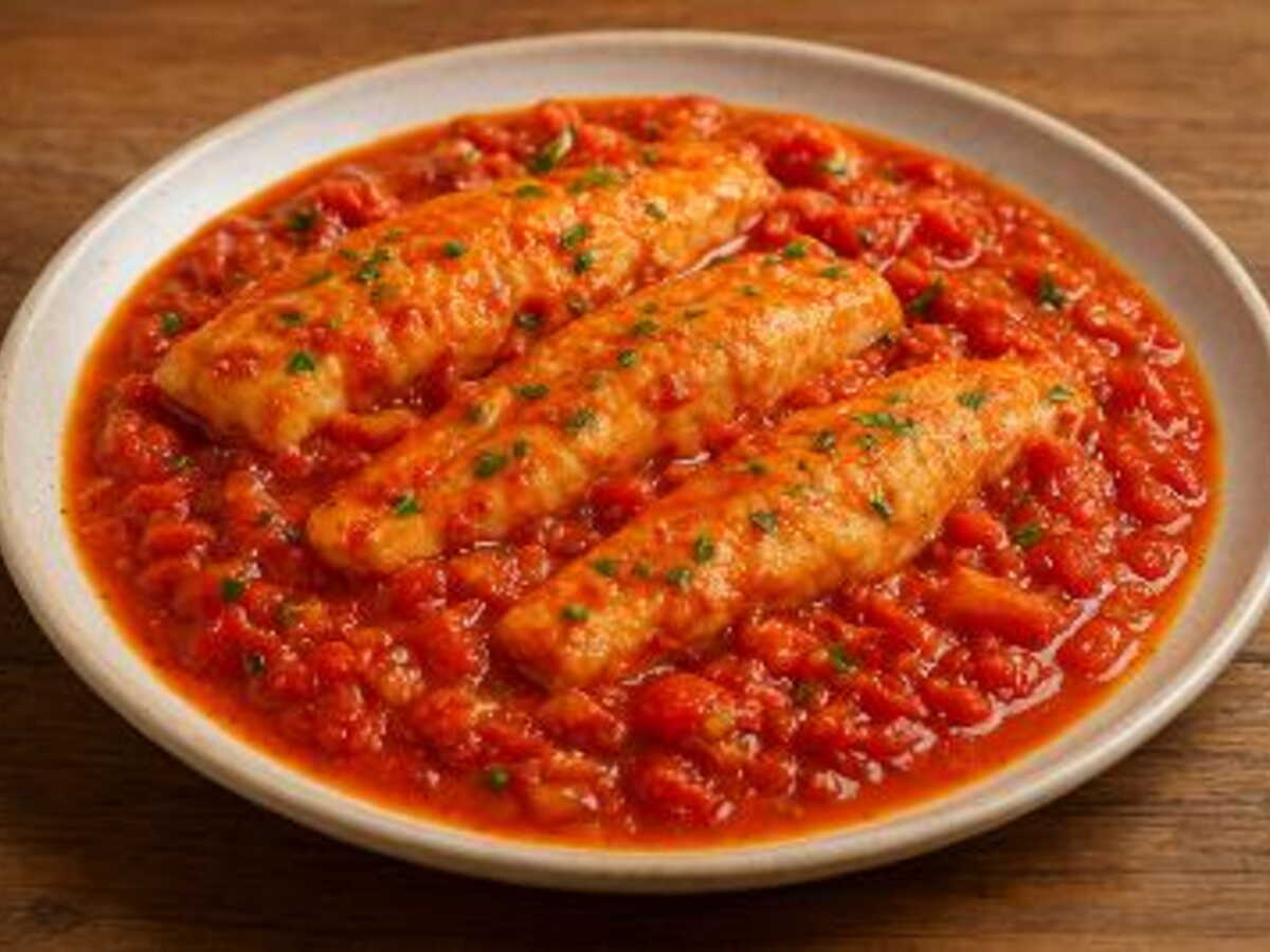 Assiette de lotte armoricaine servie avec sa sauce tomate aux crustacés