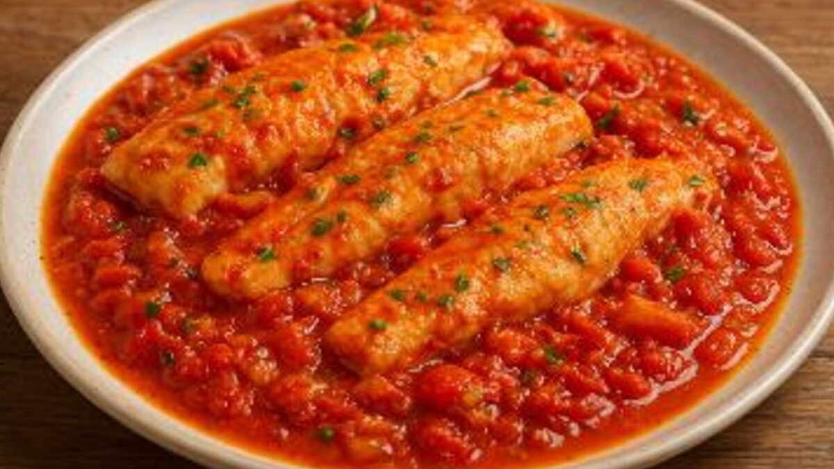 Assiette de lotte armoricaine servie avec sa sauce tomate aux crustacés
